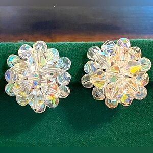 Vintage Germany Aurora Borealis Cluster Clip-On Earrings